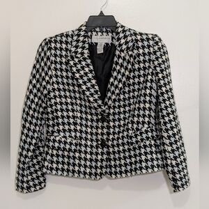 Vintage Sag Harbor Petite Houndstooth Blazer 6P Black White Tweed Office Siren
